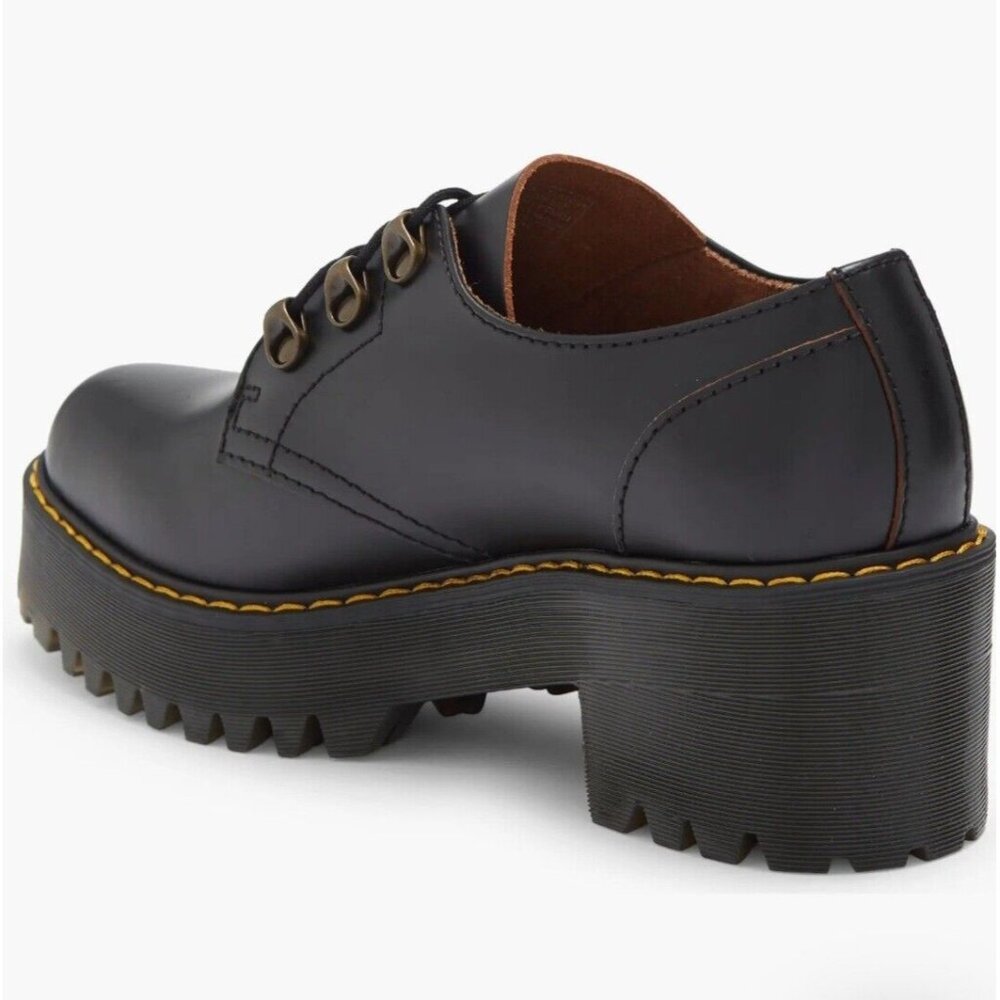 Dr. Martens Black Leona Lug Sole Platform Derby Oxford Shoes Women's Size 8 NEW - Picture 3 of 5